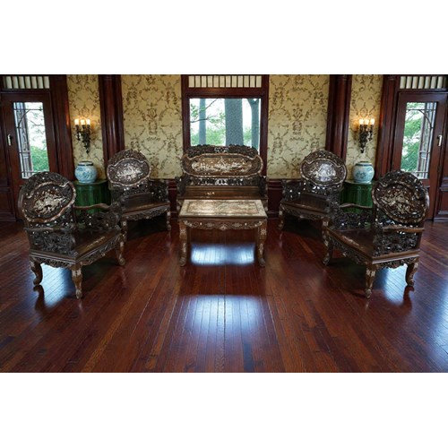 Early 20th century Indochinese living room in wood and mother-of-pearl